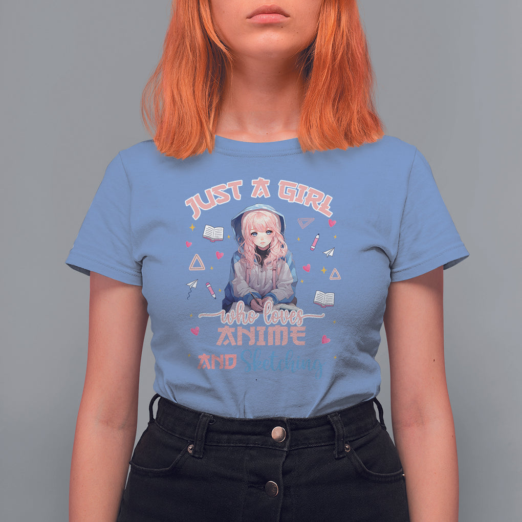 Just A Girl Who Loves Anime And Sketching T Shirt For Women Cute Kawaii Manga Japan TS09 Carolina Blue Printyourwear