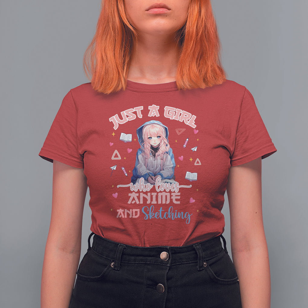 Just A Girl Who Loves Anime And Sketching T Shirt For Women Cute Kawaii Manga Japan TS09 Red Printyourwear