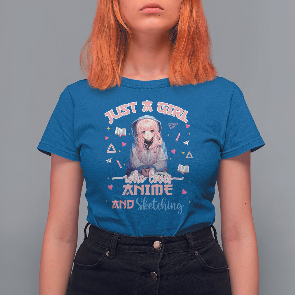 Just A Girl Who Loves Anime And Sketching T Shirt For Women Cute Kawaii Manga Japan TS09 Royal Blue Printyourwear