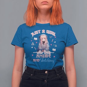Just A Girl Who Loves Anime And Sketching T Shirt For Women Cute Kawaii Manga Japan TS09 Royal Blue Printyourwear