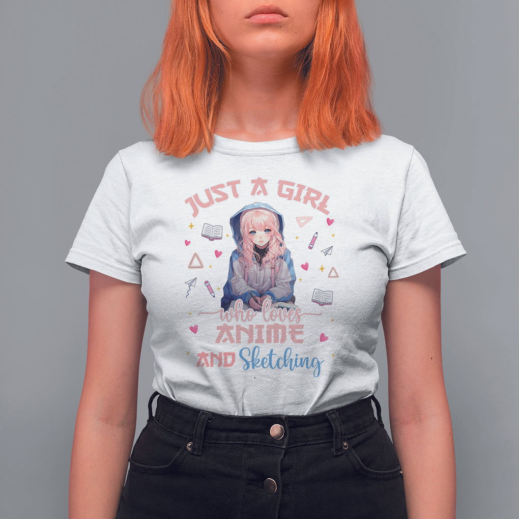 Just A Girl Who Loves Anime And Sketching T Shirt For Women Cute Kawaii Manga Japan TS09 White Printyourwear