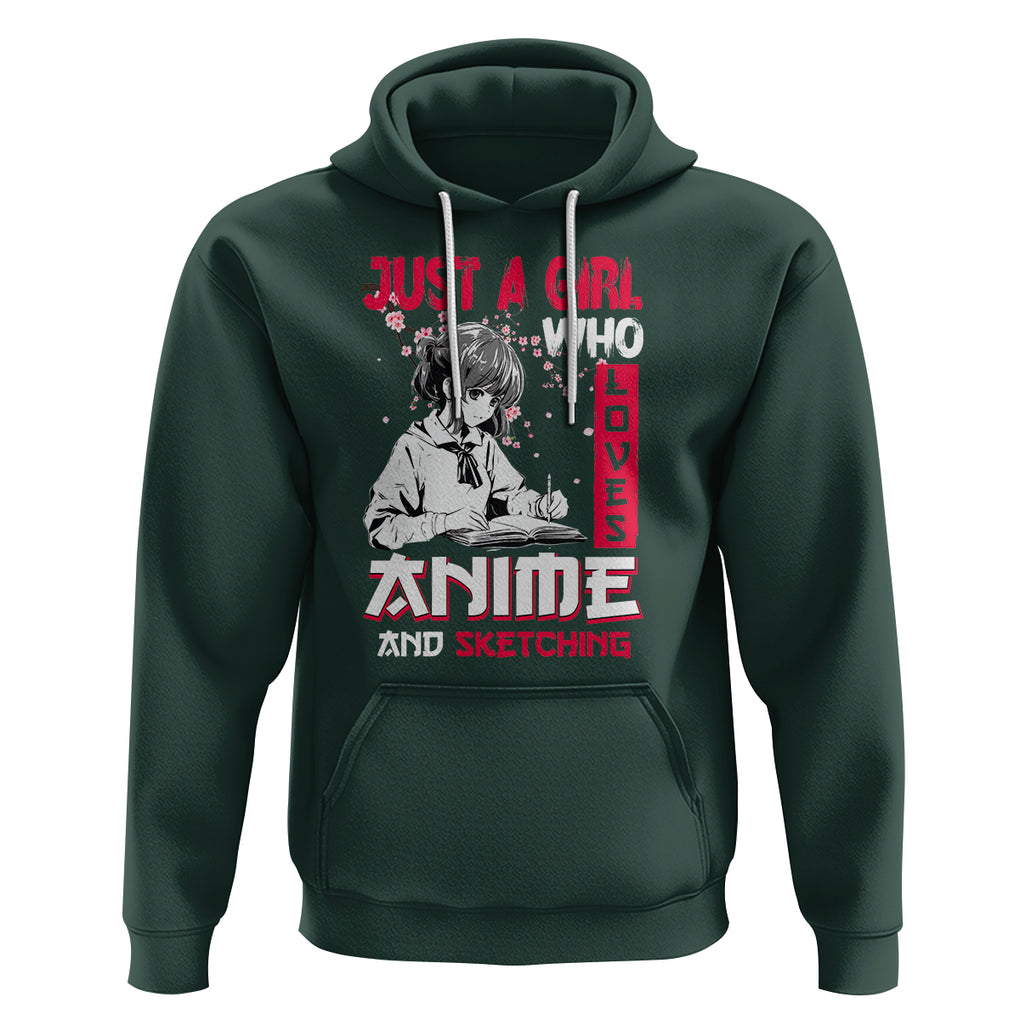 Just A Girl Who Loves Anime And Sketching Hoodie Japan Sakura Cherry Blossoms TS09 Dark Forest Green Printyourwear