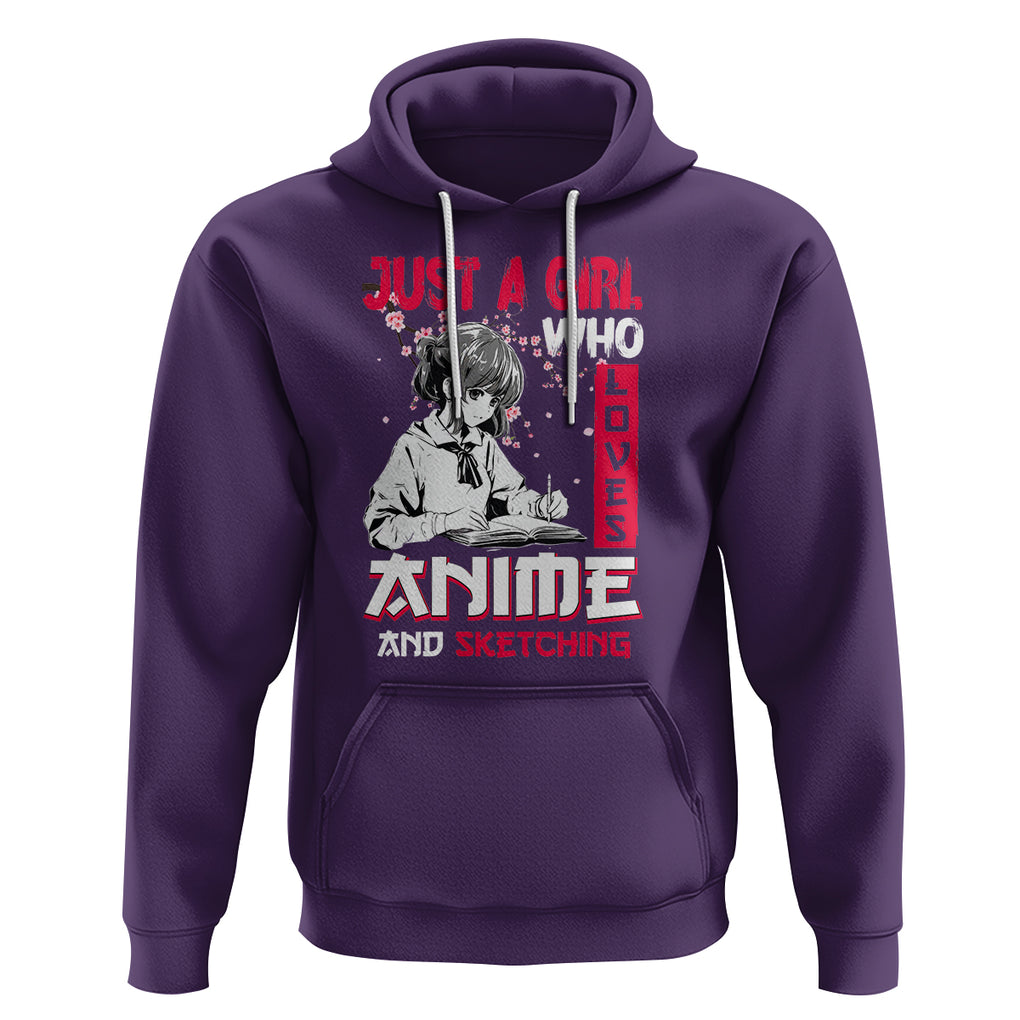 Just A Girl Who Loves Anime And Sketching Hoodie Japan Sakura Cherry Blossoms TS09 Purple Printyourwear