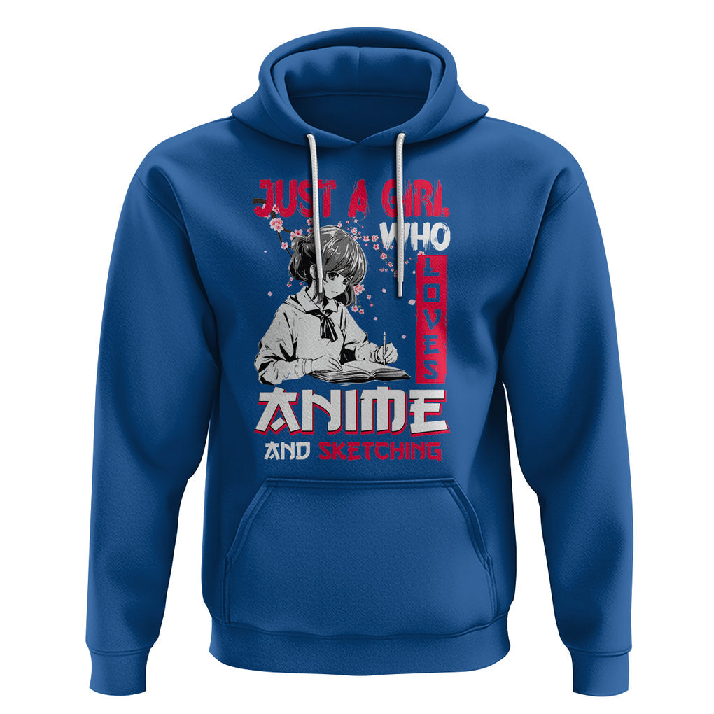 Just A Girl Who Loves Anime And Sketching Hoodie Japan Sakura Cherry Blossoms TS09 Royal Blue Printyourwear