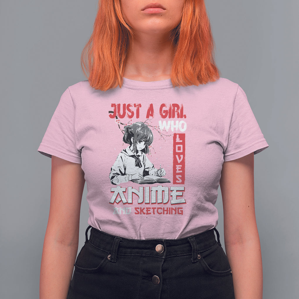 Just A Girl Who Loves Anime And Sketching T Shirt For Women Japan Sakura Cherry Blossoms TS09 Light Pink Printyourwear