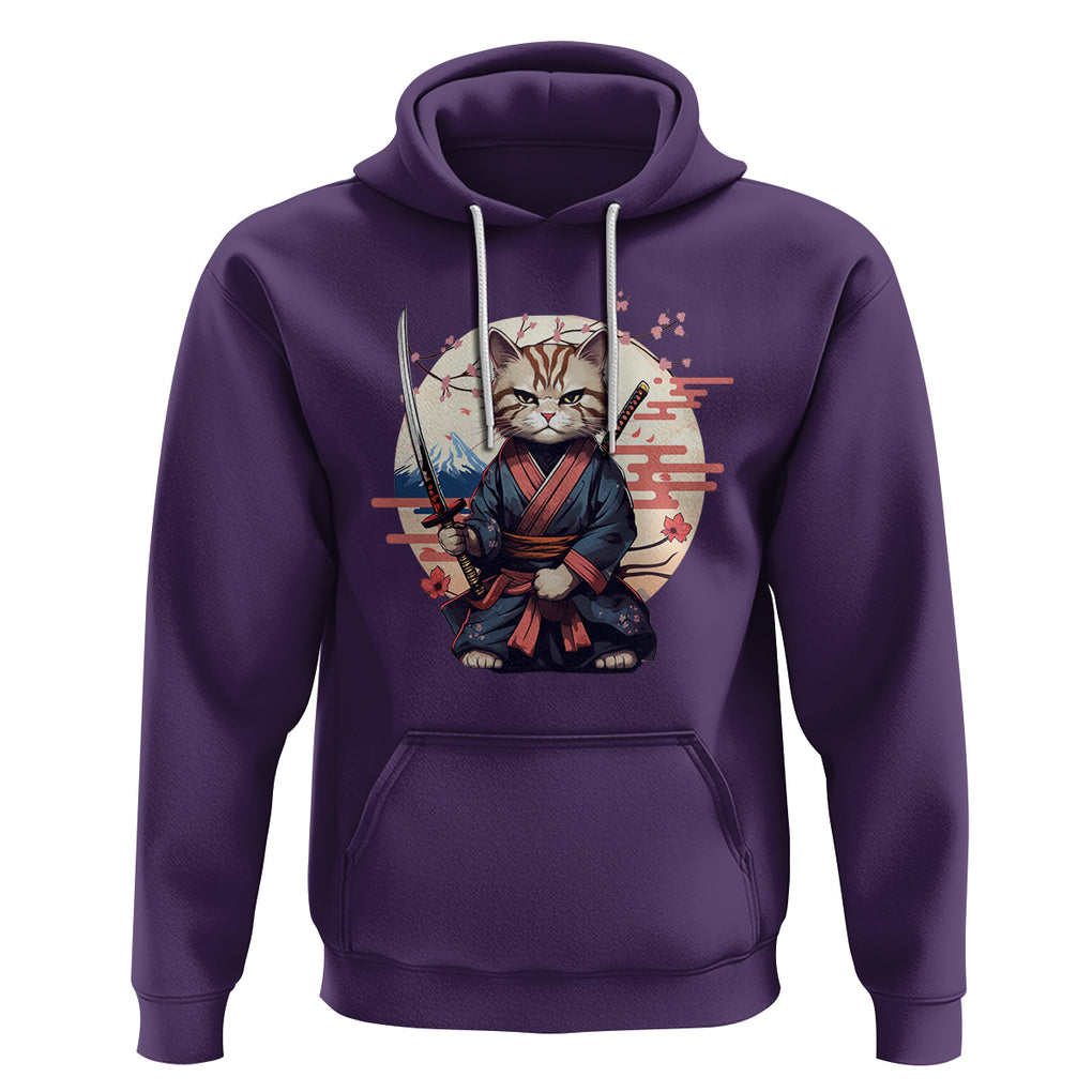 Samurai Cat Hoodie Japanese Aesthetic Vintage Cherry Bloosoms TS09 Purple Printyourwear