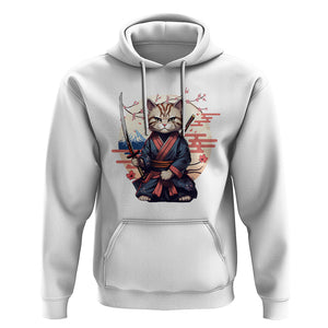 Samurai Cat Hoodie Japanese Aesthetic Vintage Cherry Bloosoms TS09 White Printyourwear