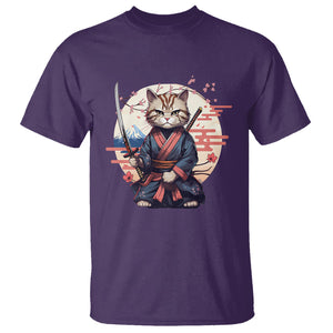 Samurai Cat T Shirt Japanese Aesthetic Vintage Cherry Bloosoms TS09 Purple Printyourwear