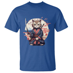 Samurai Cat T Shirt Japanese Aesthetic Vintage Cherry Bloosoms TS09 Royal Blue Printyourwear