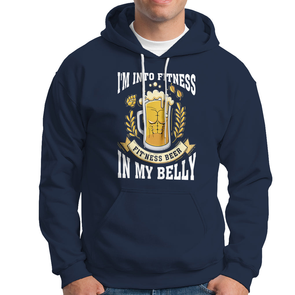 Funny Drinking Hoodie I'm Into Fitness Fit'ness Beer in My Belly TS09 Navy Printyourwear