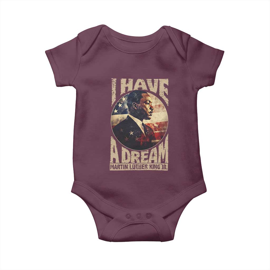 Martin Luther King Jr Baby Onesie I Have A Dream American Flag MLK Day Black History TS09 Maroon Print Your Wear