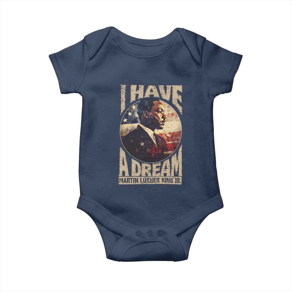 Martin Luther King Jr Baby Onesie I Have A Dream American Flag MLK Day Black History TS09 Navy Print Your Wear