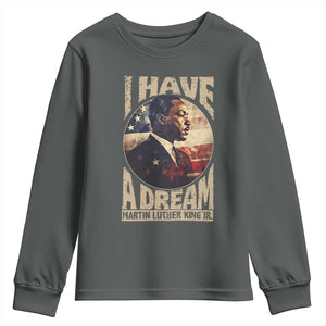 Martin Luther King Jr Youth Sweatshirt I Have A Dream American Flag MLK Day Black History TS09 Dark Heather Print Your Wear