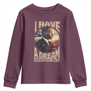 Martin Luther King Jr Youth Sweatshirt I Have A Dream American Flag MLK Day Black History TS09 Maroon Print Your Wear