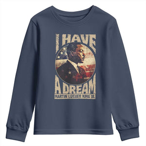 Martin Luther King Jr Youth Sweatshirt I Have A Dream American Flag MLK Day Black History TS09 Navy Print Your Wear