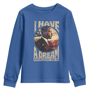 Martin Luther King Jr Youth Sweatshirt I Have A Dream American Flag MLK Day Black History TS09 Royal Blue Print Your Wear