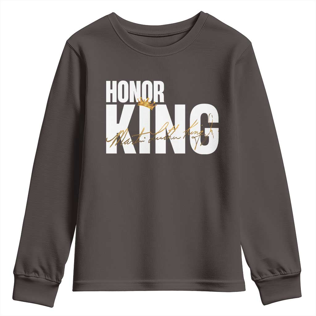 Martin Luther King Jr Day Youth Sweatshirt Honoring The King MLK TS09 Dark Chocolate Print Your Wear