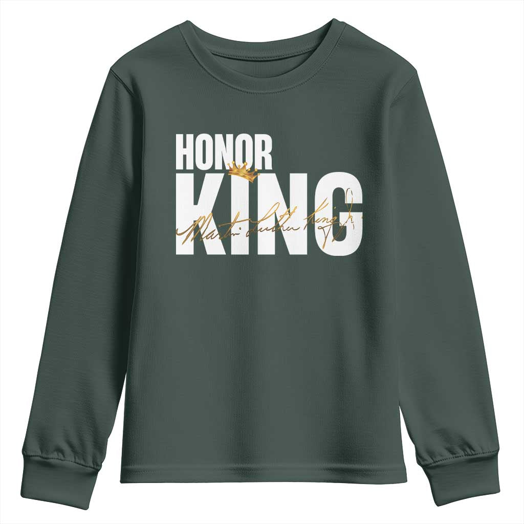 Martin Luther King Jr Day Youth Sweatshirt Honoring The King MLK TS09 Dark Forest Green Print Your Wear