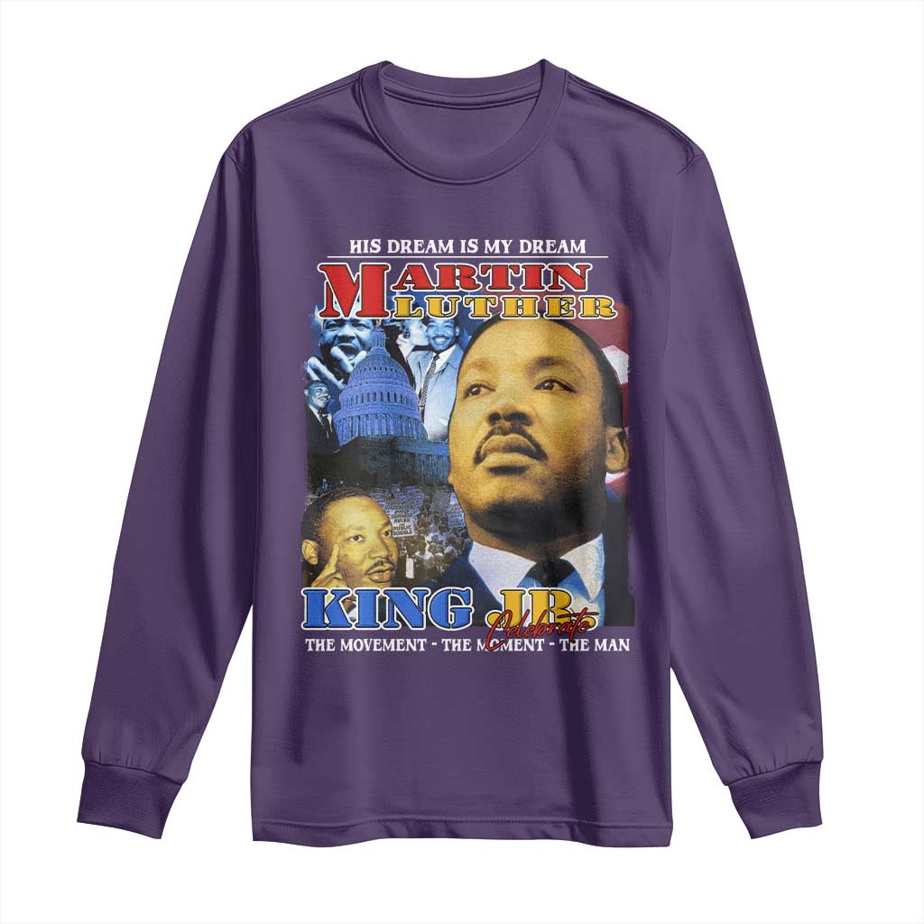 Martin Luther King Jr Long Sleeve Shirt His Dream Is My Dream American Flag MLK Day Black HIstory TS09 Purple Print Your Wear
