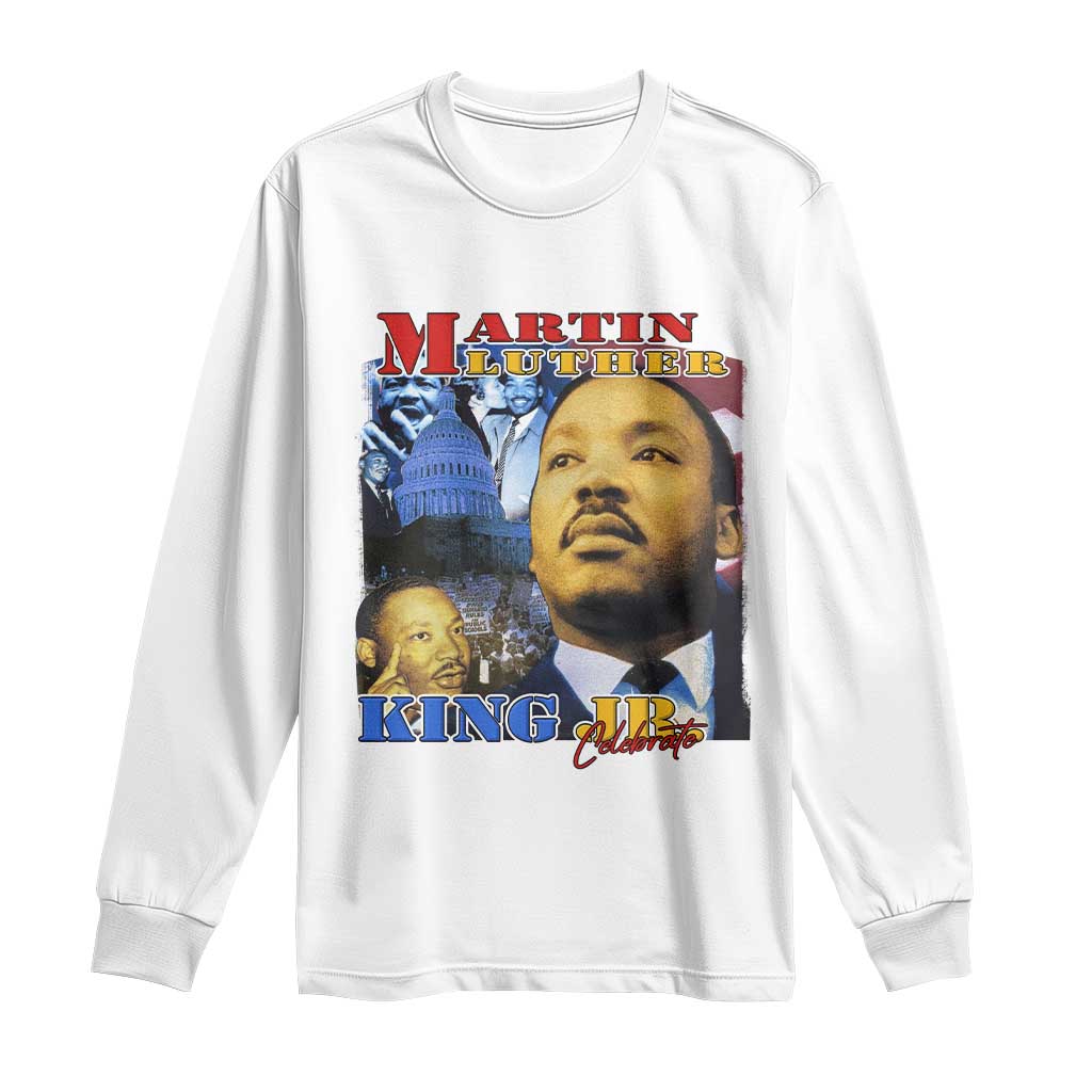 Martin Luther King Jr Long Sleeve Shirt His Dream Is My Dream American Flag MLK Day Black HIstory TS09 White Print Your Wear