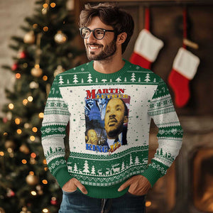 Martin Luther King Jr Ugly Christmas Sweater His Dream Is My Dream American Flag MLK Day Black HIstory TS09 Green Print Your Wear