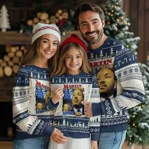 Martin Luther King Jr Ugly Christmas Sweater His Dream Is My Dream American Flag MLK Day Black HIstory TS09 Navy Print Your Wear