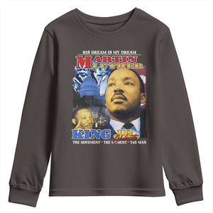 Martin Luther King Jr Youth Sweatshirt His Dream Is My Dream American Flag MLK Day Black HIstory TS09 Dark Chocolate Print Your Wear