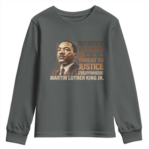 Martin Luther King Jr Youth Sweatshirt Injustice Anywhere Is A Threat To Justice Everywhere TS09 Dark Heather Print Your Wear