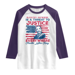 Martin Luther King Jr Day Raglan Shirt Injustice Anywhere Is A Threat To Justice Everywhere TS09 White Purple Print Your Wear