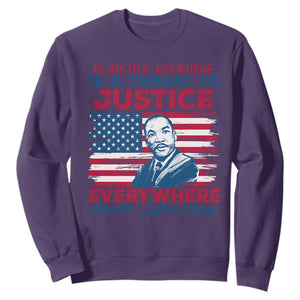 Martin Luther King Jr Day Sweatshirt Injustice Anywhere Is A Threat To Justice Everywhere TS09 Purple Print Your Wear