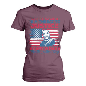 Martin Luther King Jr Day T Shirt For Women Injustice Anywhere Is A Threat To Justice Everywhere TS09 Maroon Print Your Wear