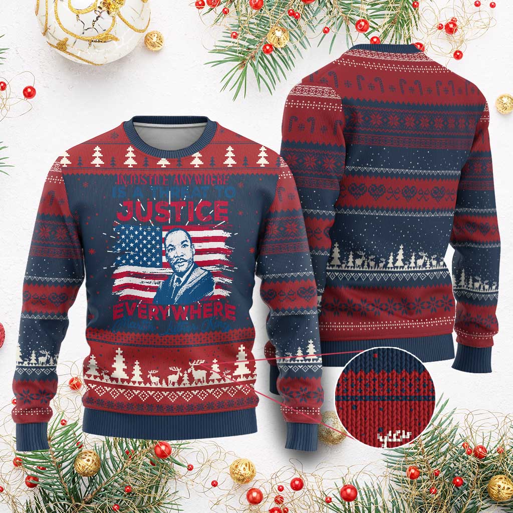 Martin Luther King Jr Day Ugly Christmas Sweater Injustice Anywhere Is A Threat To Justice Everywhere TS09 Burgundy Print Your Wear