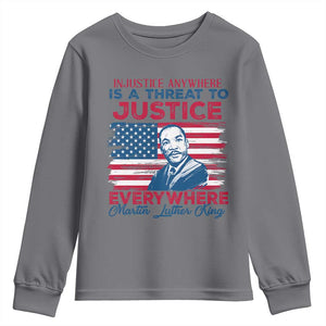 Martin Luther King Jr Day Youth Sweatshirt Injustice Anywhere Is A Threat To Justice Everywhere TS09 Charcoal Print Your Wear