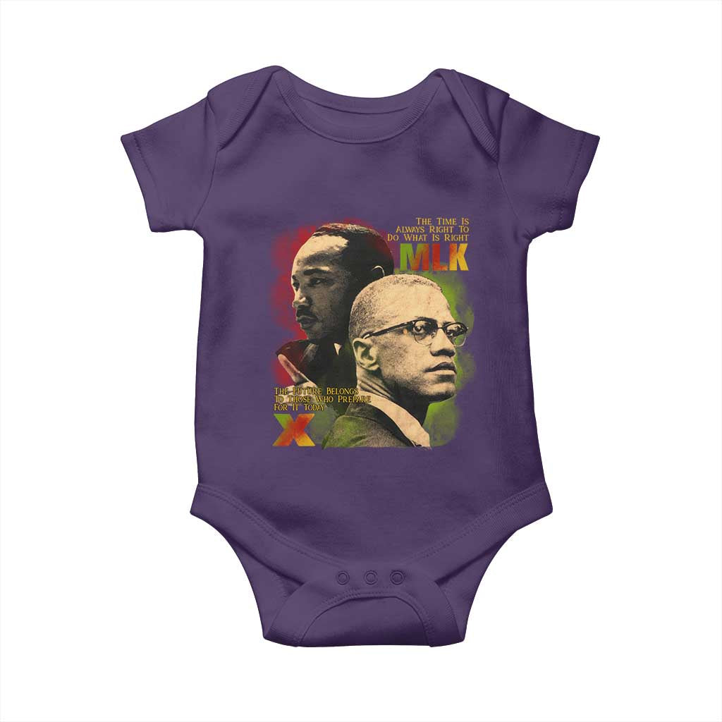 Martin Luther King Jr Malcolm X Baby Onesie The Time Is Always Right Prepare For Future Today TS09 Purple Print Your Wear