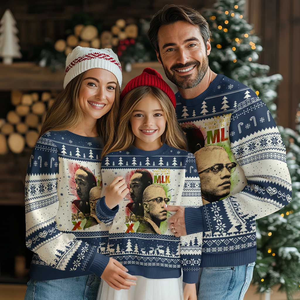Martin Luther King Jr Malcolm X Ugly Christmas Sweater The Time Is Always Right Prepare For Future Today TS09 Navy Print Your Wear