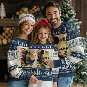 Martin Luther King Jr Malcolm X Ugly Christmas Sweater The Time Is Always Right Prepare For Future Today TS09 Navy Print Your Wear