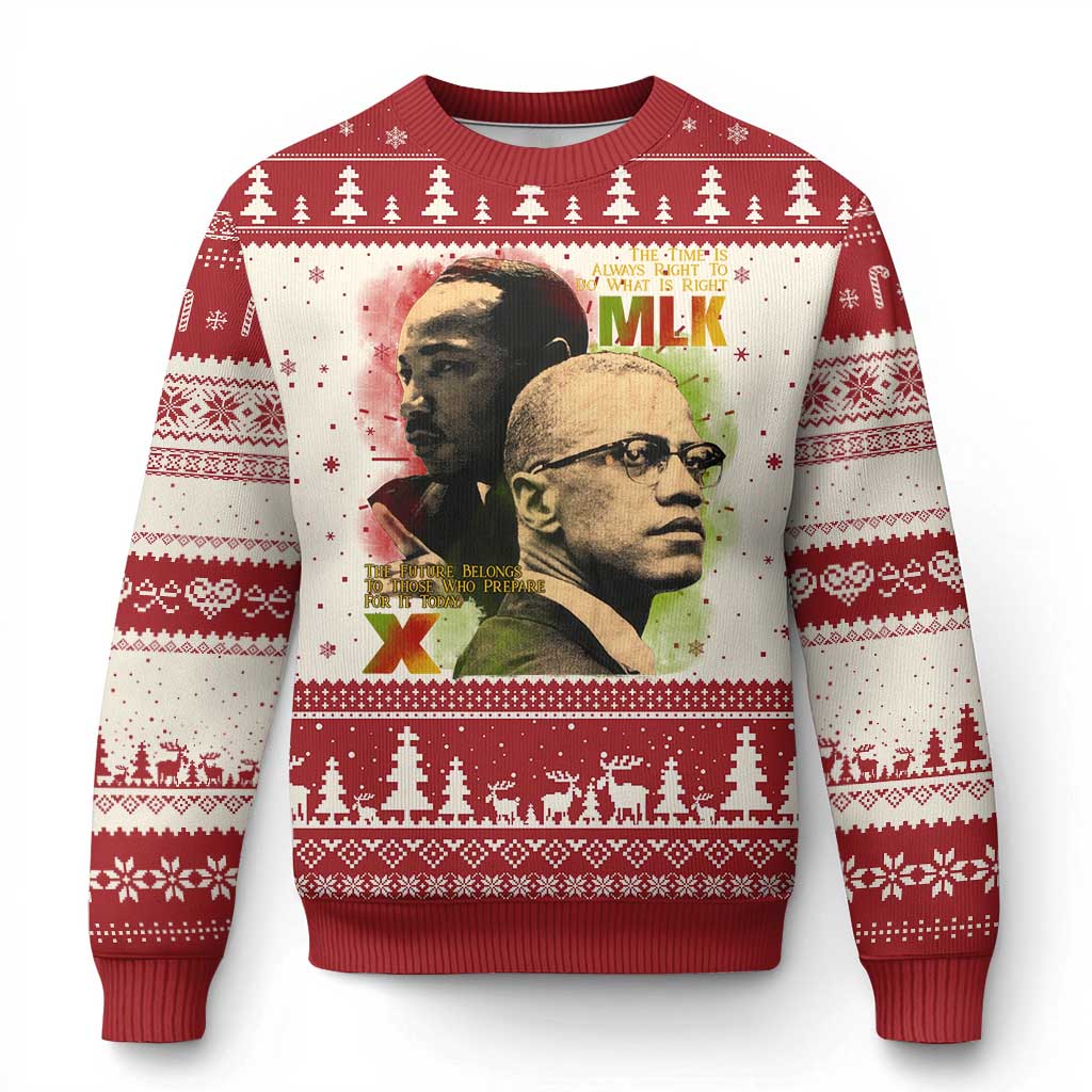 Martin Luther King Jr Malcolm X Ugly Christmas Sweater The Time Is Always Right Prepare For Future Today TS09 Red Print Your Wear