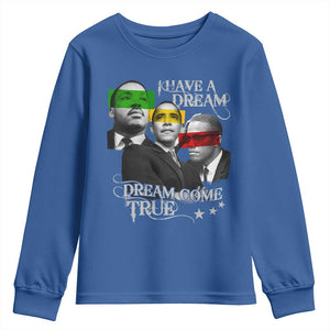 Obama MLK Malcolm X Youth Sweatshirt Dreams Come True TS09 Royal Blue Print Your Wear