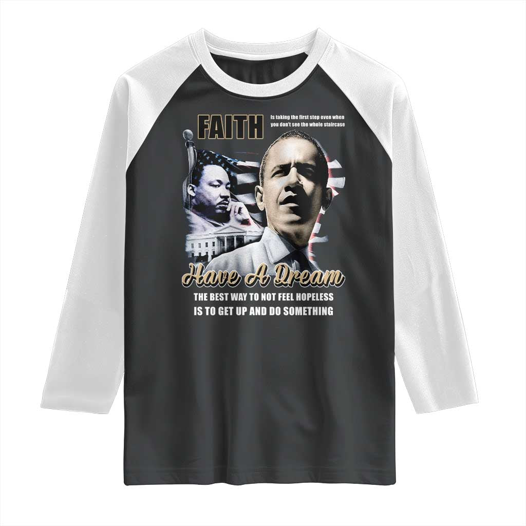 Obama MLK Martin Luther King Jr Raglan Shirt TS09 Black White Print Your Wear