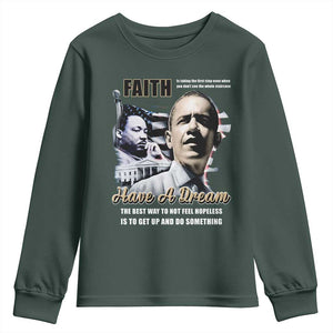 Obama MLK Martin Luther King Jr Youth Sweatshirt TS09 Dark Forest Green Print Your Wear