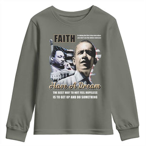 Obama MLK Martin Luther King Jr Youth Sweatshirt TS09 Military Green Print Your Wear