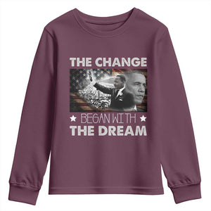 Obama MLK Youth Sweatshirt The Change Began With The Dream TS09 Maroon Print Your Wear