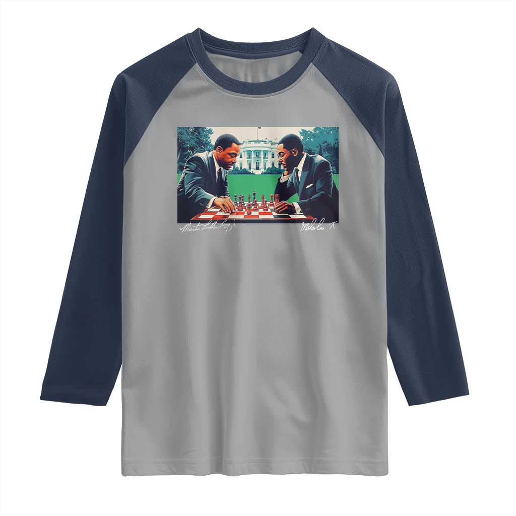 Martin Luther King Jr Malcolm X Raglan Shirt Playing Chess White House Black History TS09 Sport Gray Navy Print Your Wear