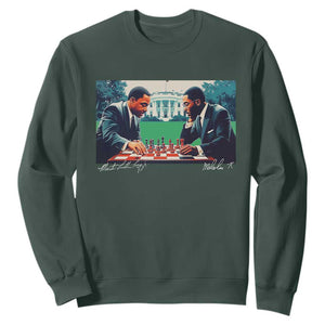 Martin Luther King Jr Malcolm X Sweatshirt Playing Chess White House Black History TS09 Dark Forest Green Print Your Wear