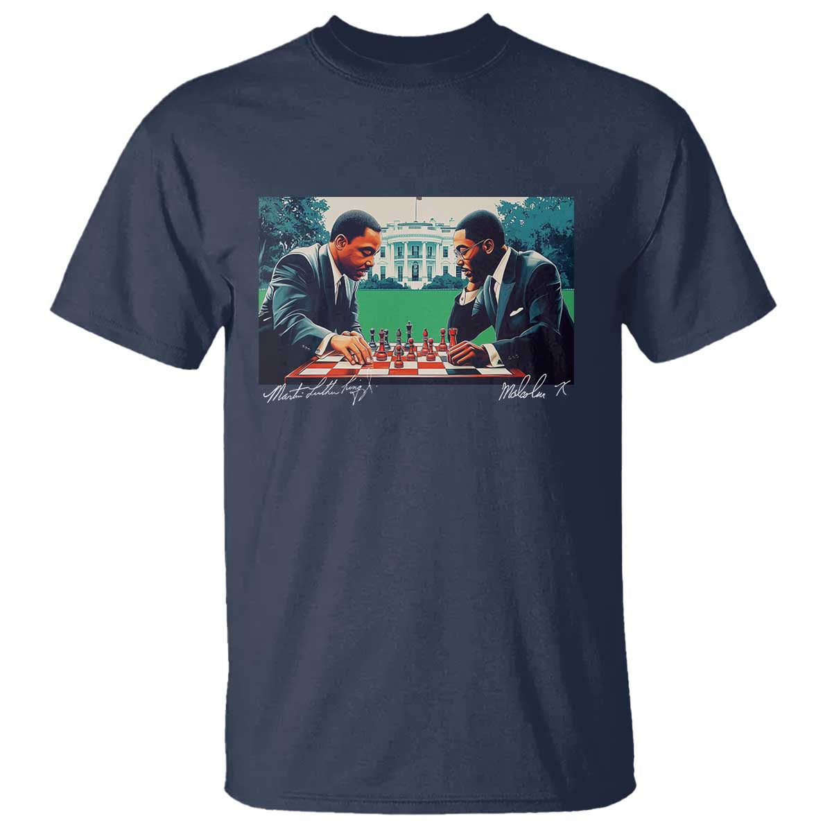 Martin Luther King Jr Malcolm X T Shirt Playing Chess White House Black History TS09 Navy Print Your Wear