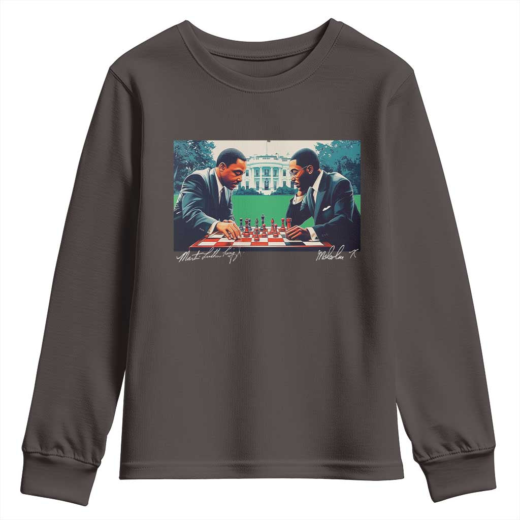 Martin Luther King Jr Malcolm X Youth Sweatshirt Playing Chess White House Black History TS09 Dark Chocolate Print Your Wear