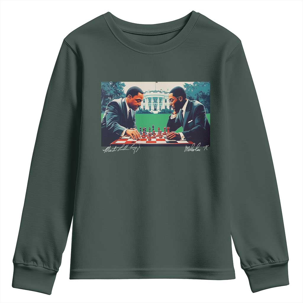 Martin Luther King Jr Malcolm X Youth Sweatshirt Playing Chess White House Black History TS09 Dark Forest Green Print Your Wear