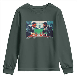 Martin Luther King Jr Malcolm X Youth Sweatshirt Playing Chess White House Black History TS09 Dark Forest Green Print Your Wear
