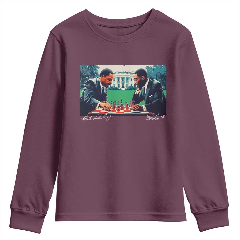 Martin Luther King Jr Malcolm X Youth Sweatshirt Playing Chess White House Black History TS09 Maroon Print Your Wear