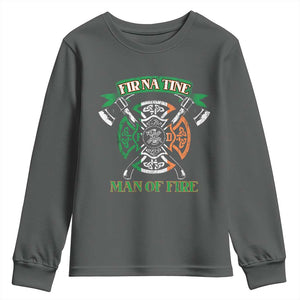 Irish Firefighter Youth Sweatshirt Fir Na Tine Man Of Fire TS09 Dark Heather Print Your Wear